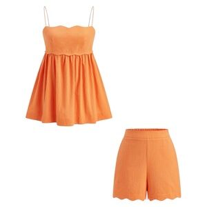 Commense Cotton Orange Two-Piece Set Cami Top & Shorts Small NWT Scalloped Hem